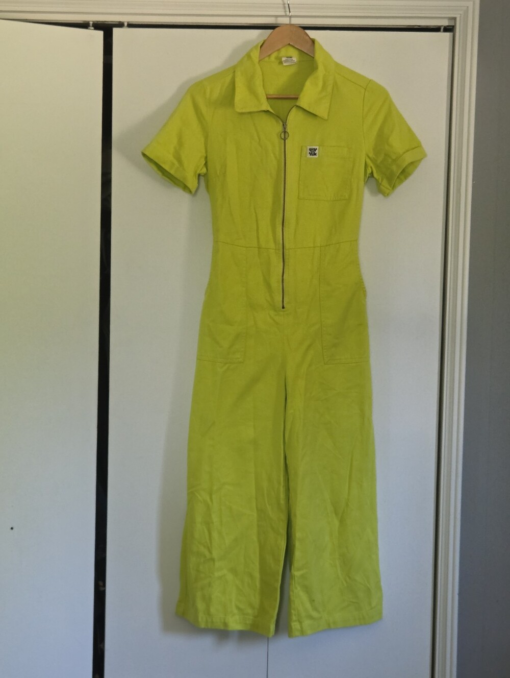 Lucy & Yak Lime Green Short Sleeve Zip Front Jumpsuit
